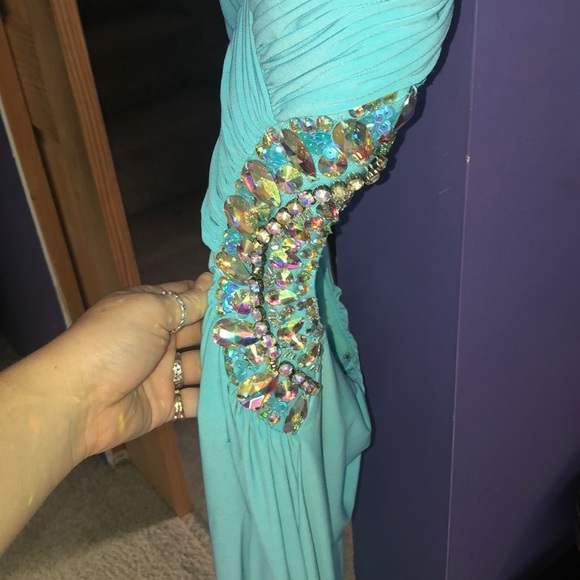 Light Blue One Shoulder Prom Dress - Picture 4 of 8